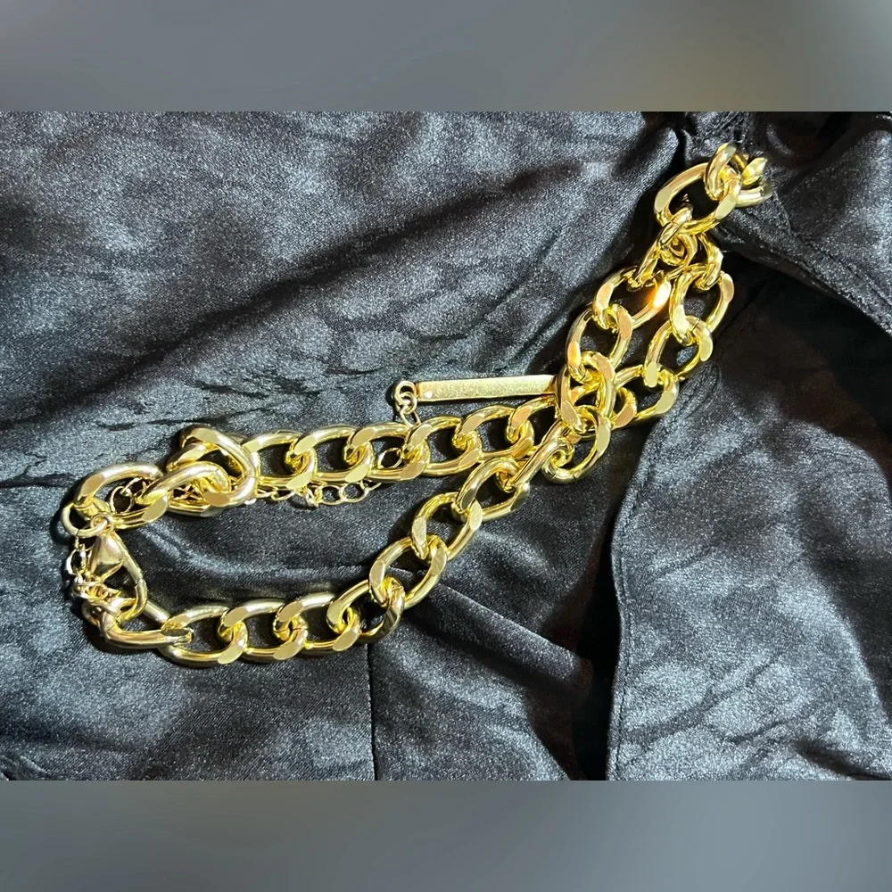 Michael Kors Black Chain Strap Mini Dress women’s XS NWT Jacquard Long Sleeve - Picture 13 of 16